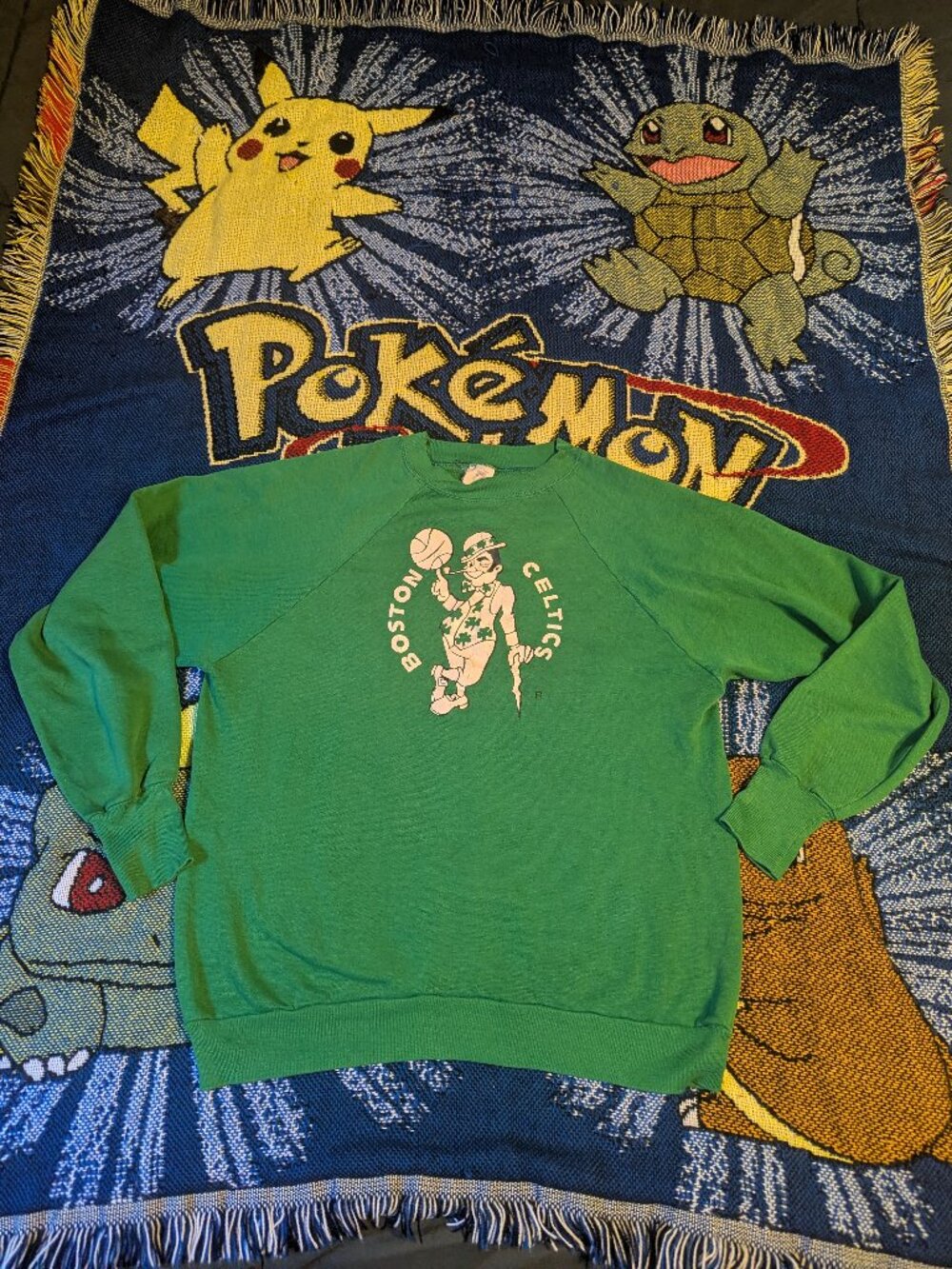 Vintage 80s Boston Celtics Green Logo 7 Sweatshirt size Large